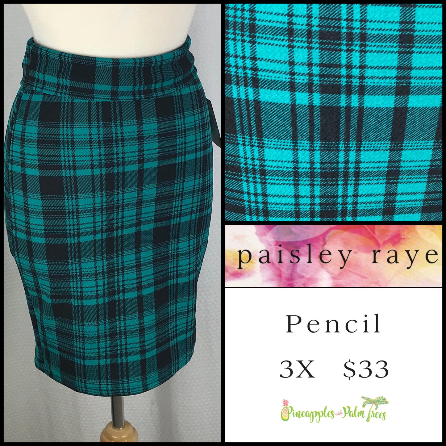 Skirt: Pencil 3X - green plaid