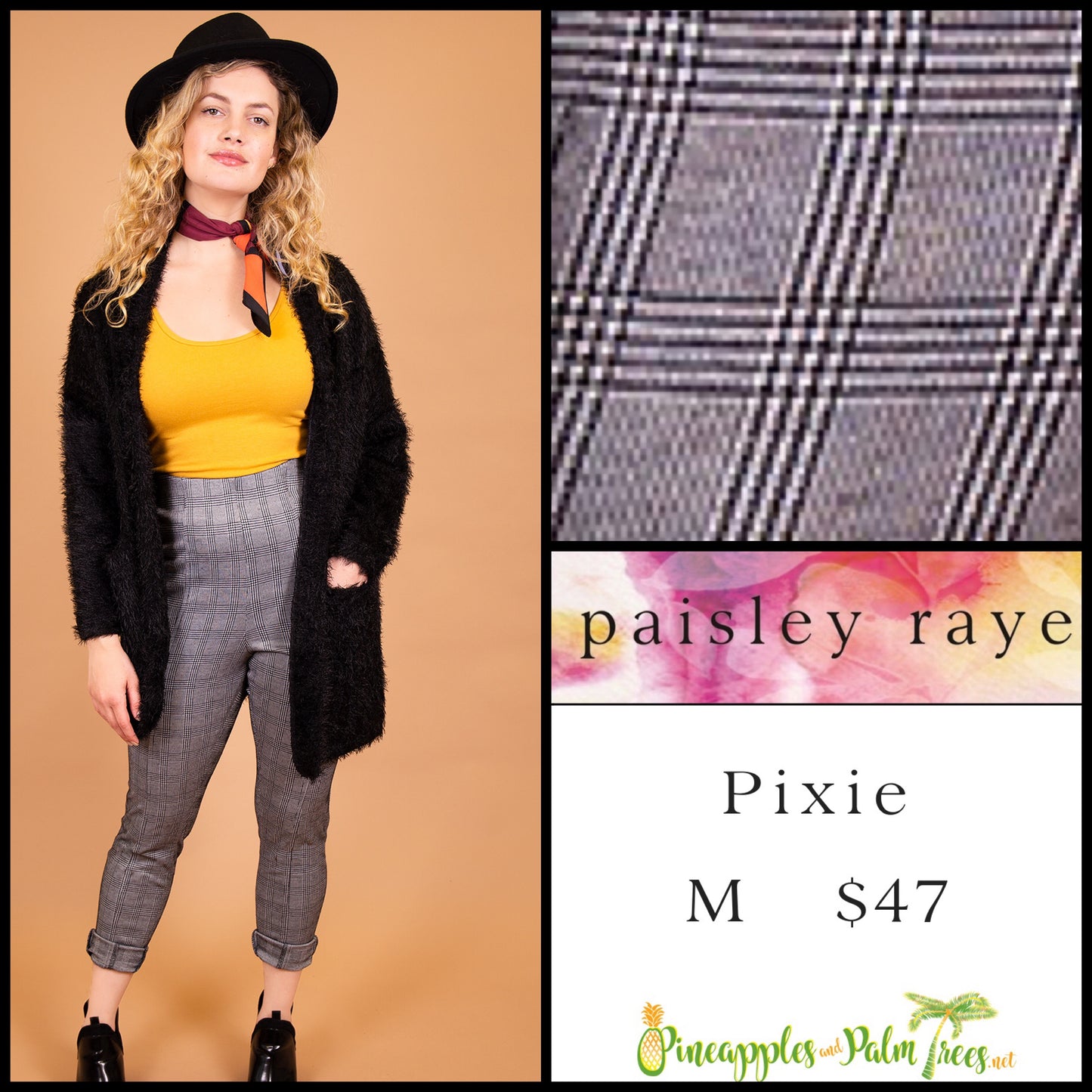 Pants: Pixie M - black plaid