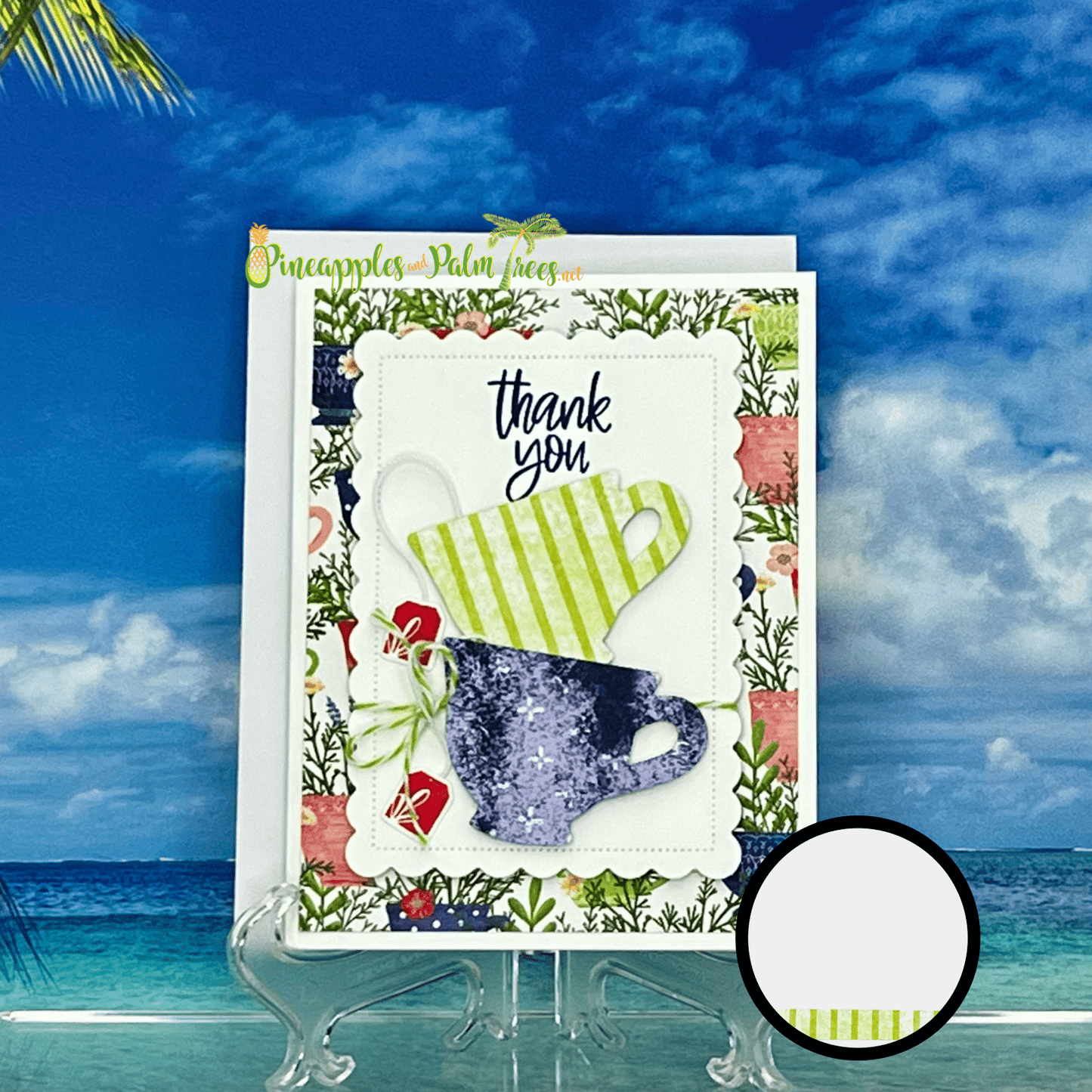 Greeting Card: Thank You - blue & green tea cups