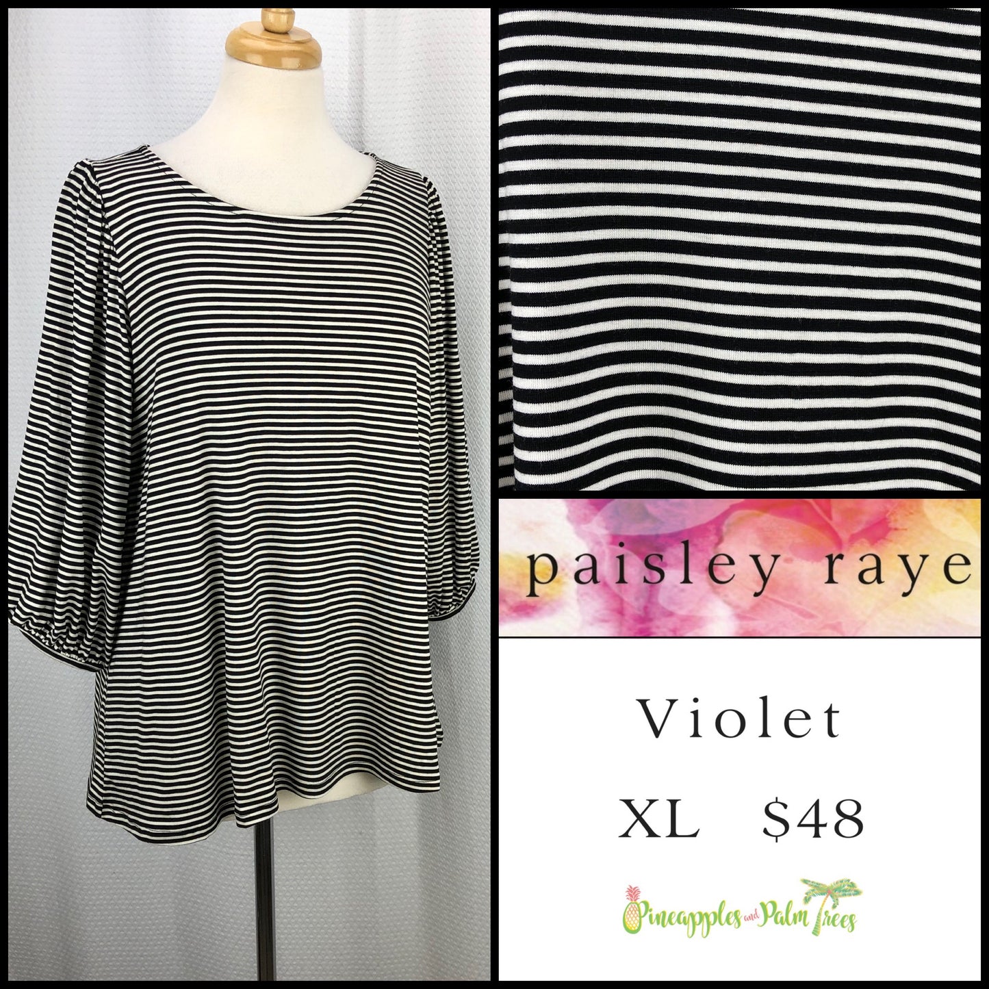 Top: Violet XL - black and white stripes