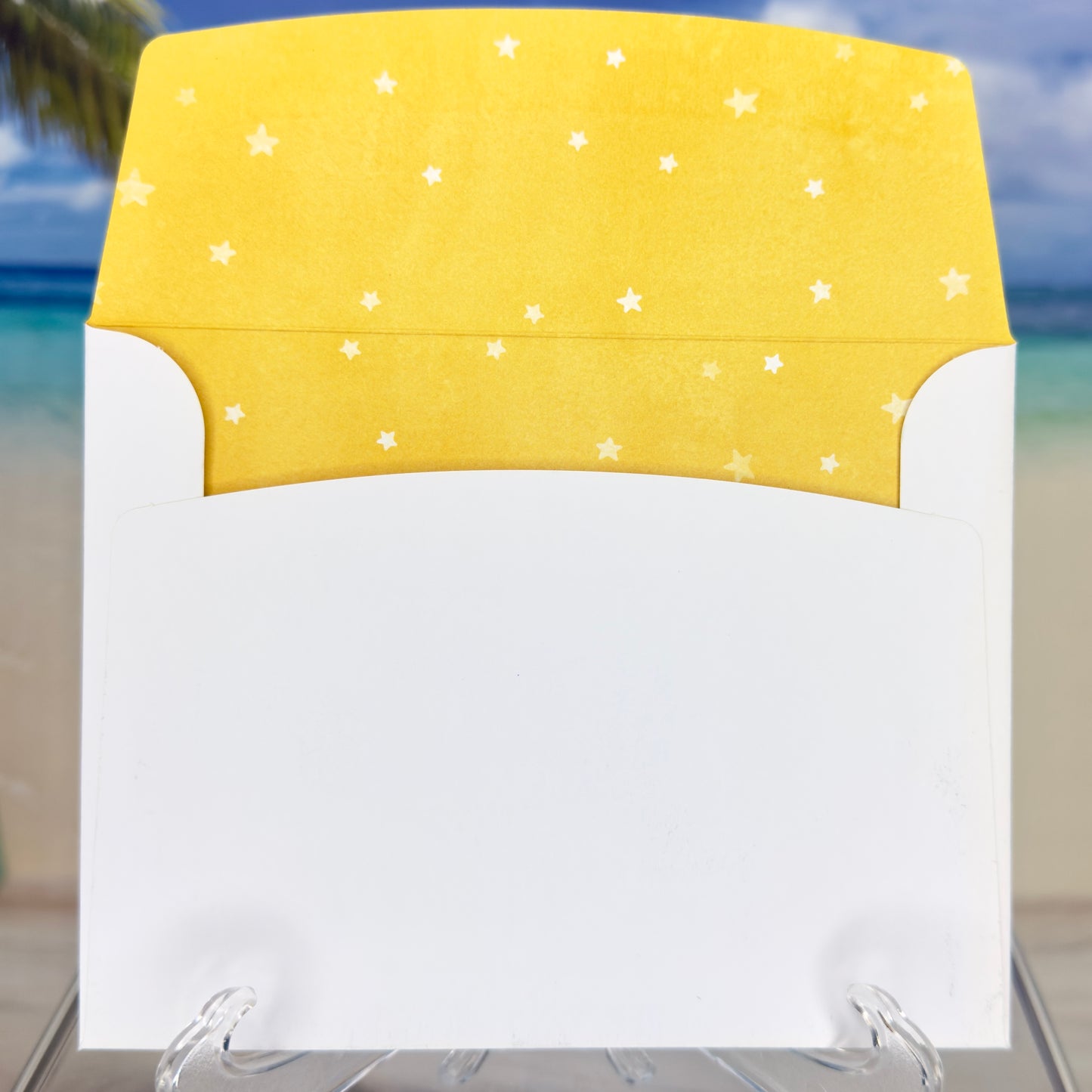 Envelope for the ‘Every Day Is a New Day’ greeting card featuring stars on the flap.
