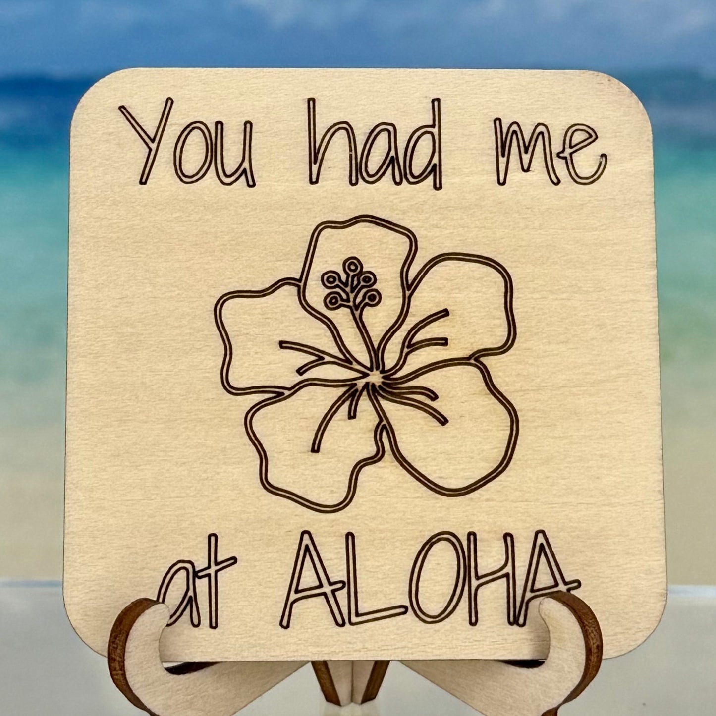 ‘You had me at aloha’ hibiscus tropical quote fridge magnet — beachy and Hawaiian-inspired decor.