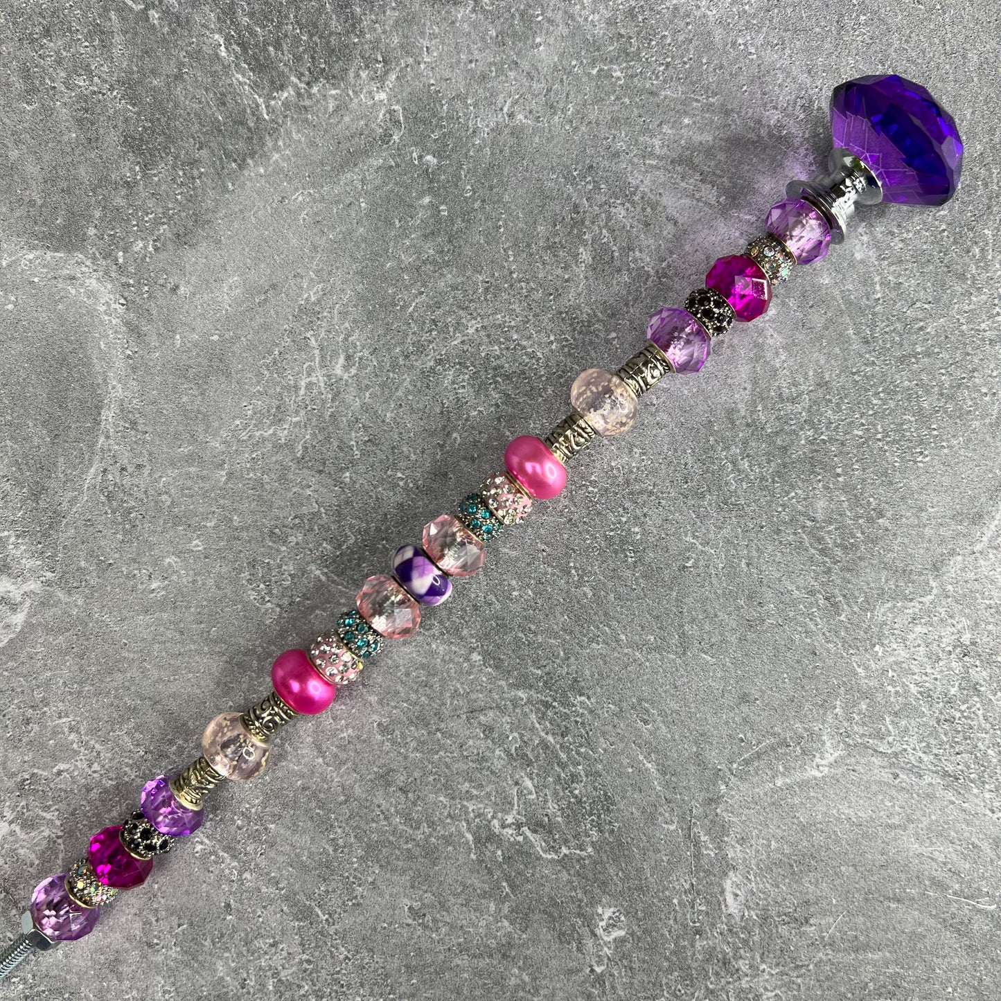 Metal garden stake in pastel pink and purple ‘Twilight Hues’ design — elegant yard décor.