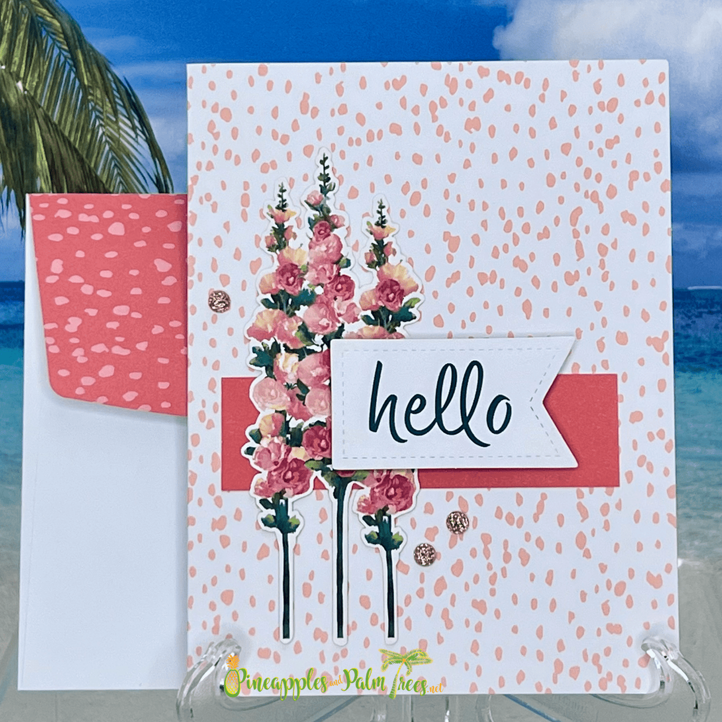 Handcrafted greeting card with the word ‘Hello’ in simple script, shown with its matching envelope — minimalist and friendly design.