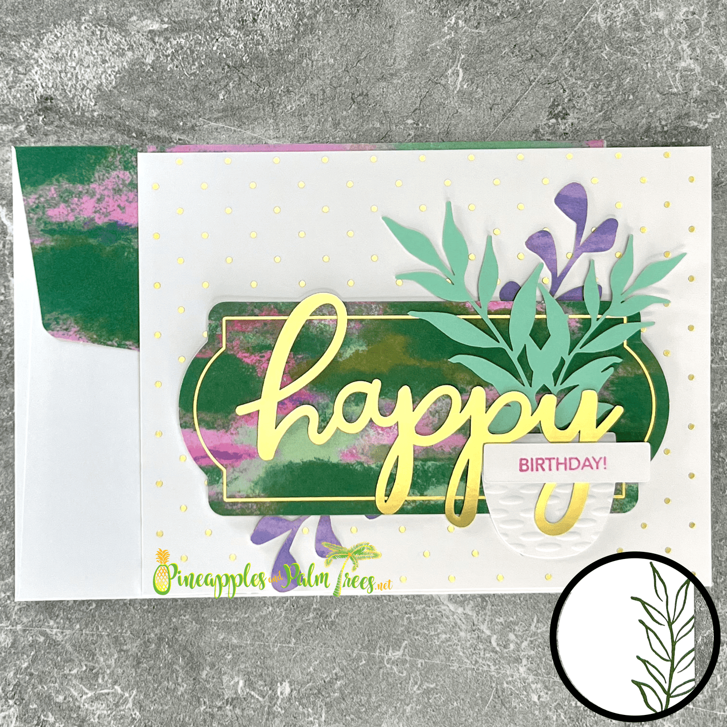 Happy Birthday greeting card with potted plant design from Pineapples and Palm Trees