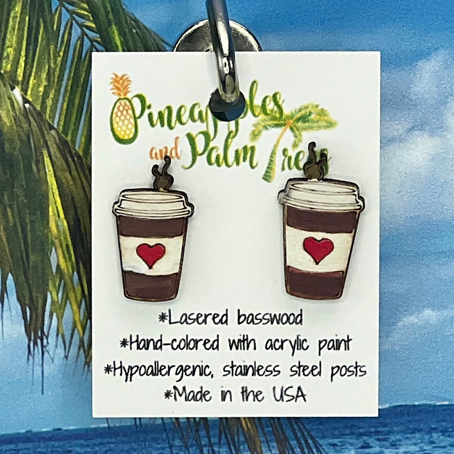 Lasered mocha latte stud earrings with coffee-inspired design, perfect for everyday wear or gifting.