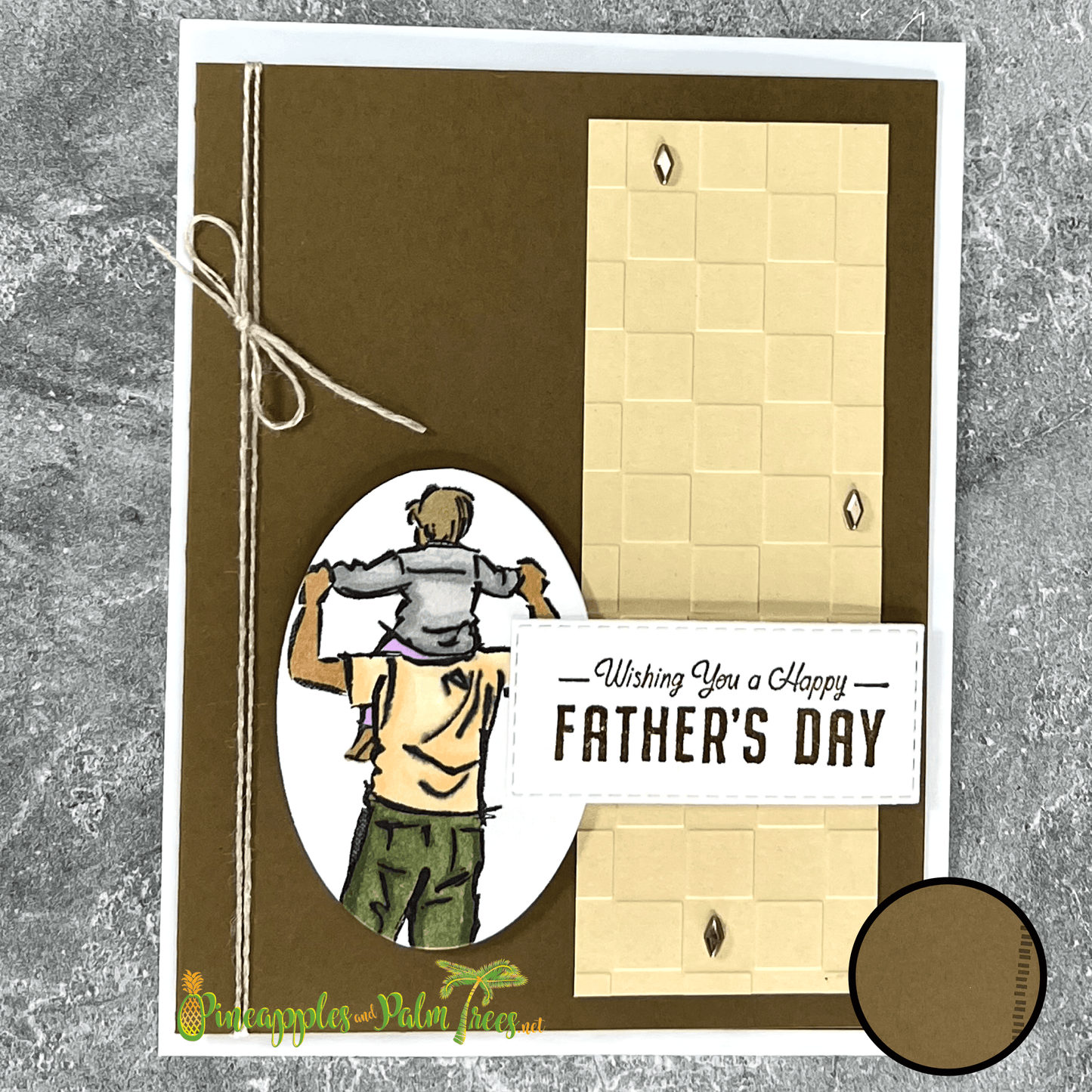 Father’s Day greeting card “Wishing You A Happy Father’s Day” with brown and green design on front cover.