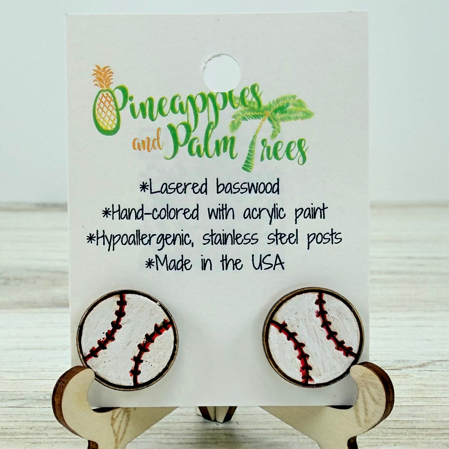 Lasered Earrings: Baseball Studs