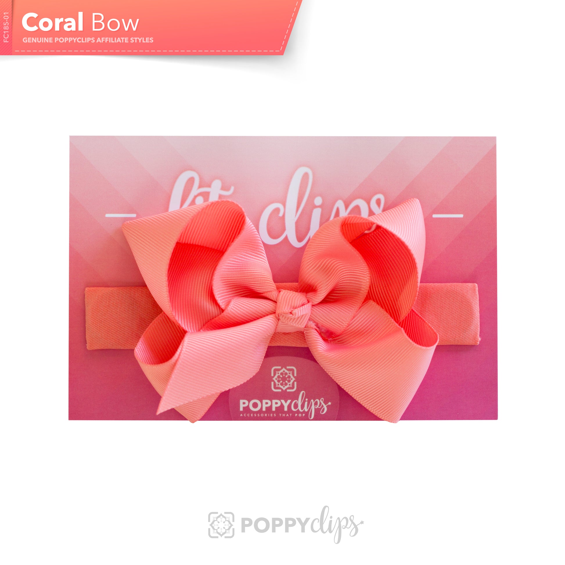 5 ¼” long by 7/8” wide coral material with hidden magnets at each end.  Centered on the outside is a double coral bow that is approximately 4” across.