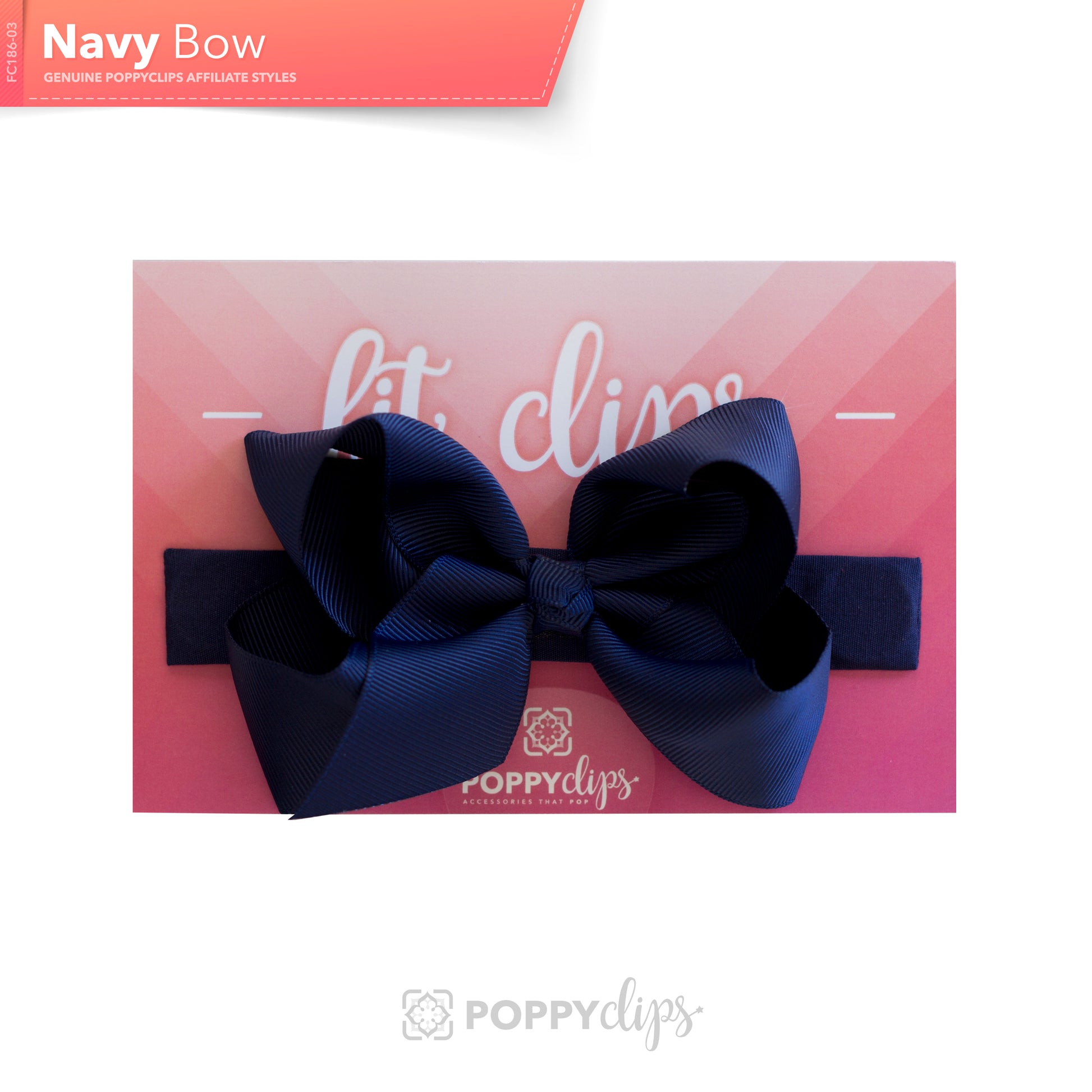 5 ¼” long by 7/8” wide navy blue material with hidden magnets at each end.  Centered on the outside is a double navy blue bow that is approximately 4” across.