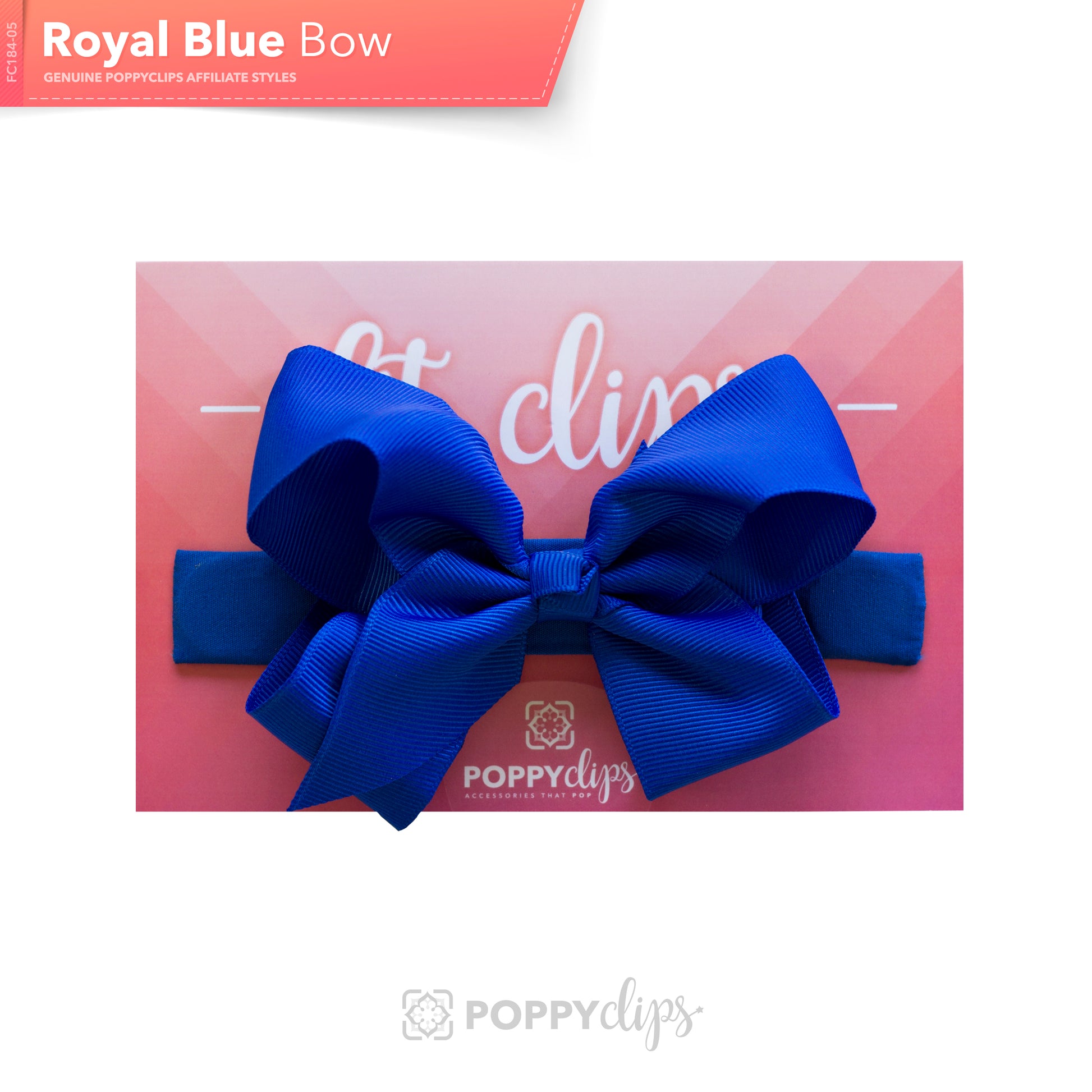 5 ¼” long by 7/8” wide royal blue material with hidden magnets at each end.  Centered on the outside is a double royal blue bow that is approximately 4” across.