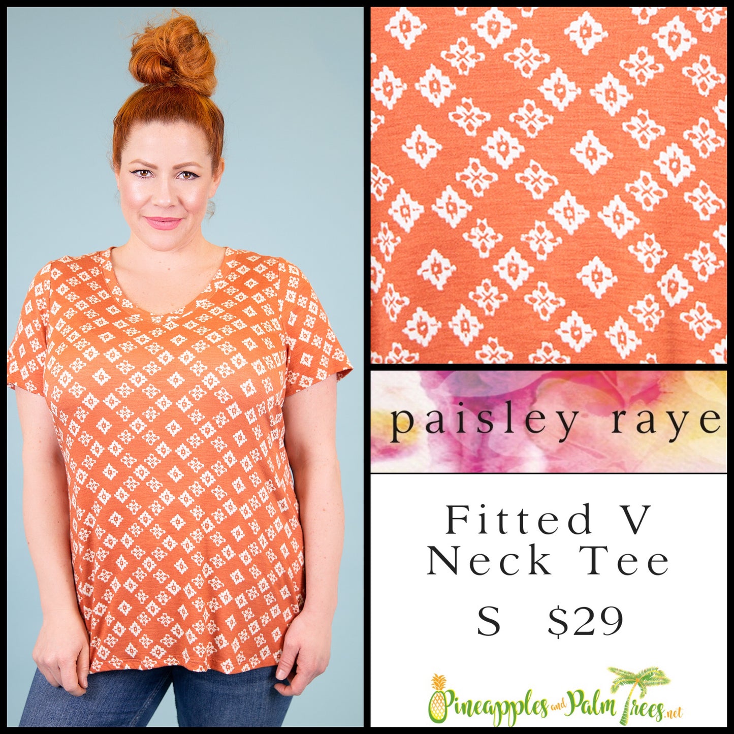 Top: Fitted V Neck Tee S - orange