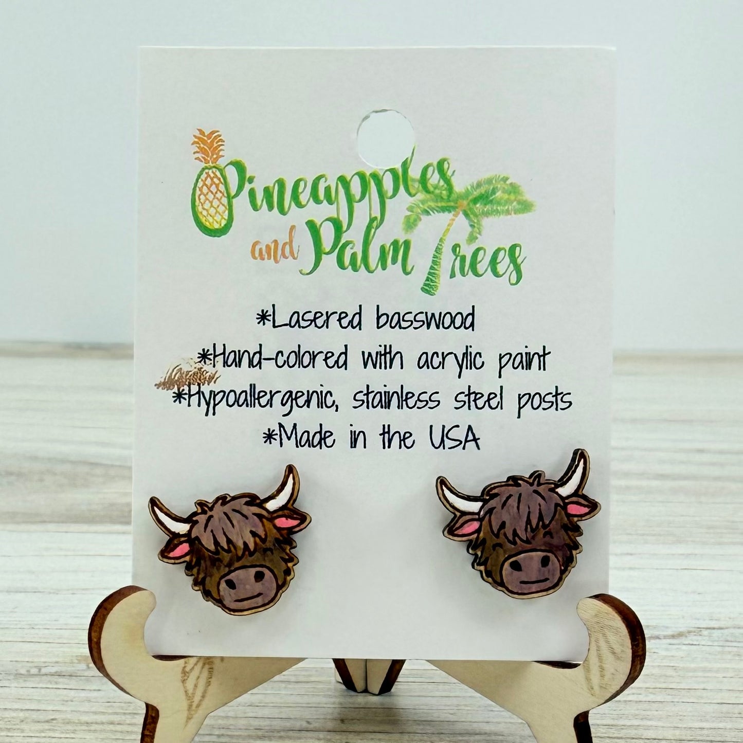 Lasered Earrings: Highland Cow Studs