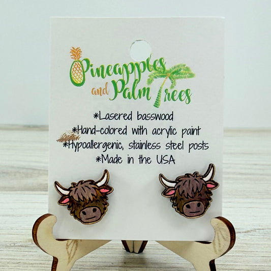 Lasered Earrings: Highland Cow Studs