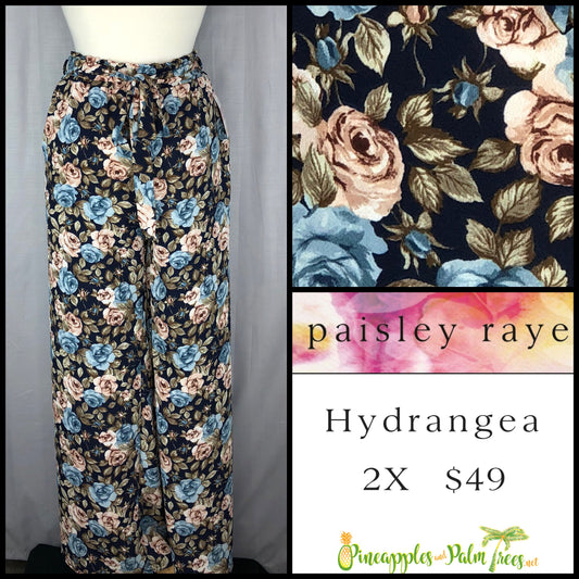Pants: Hydrangea 2X - blue floral