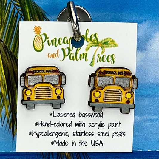 Lasered Earrings: School Bus - stud