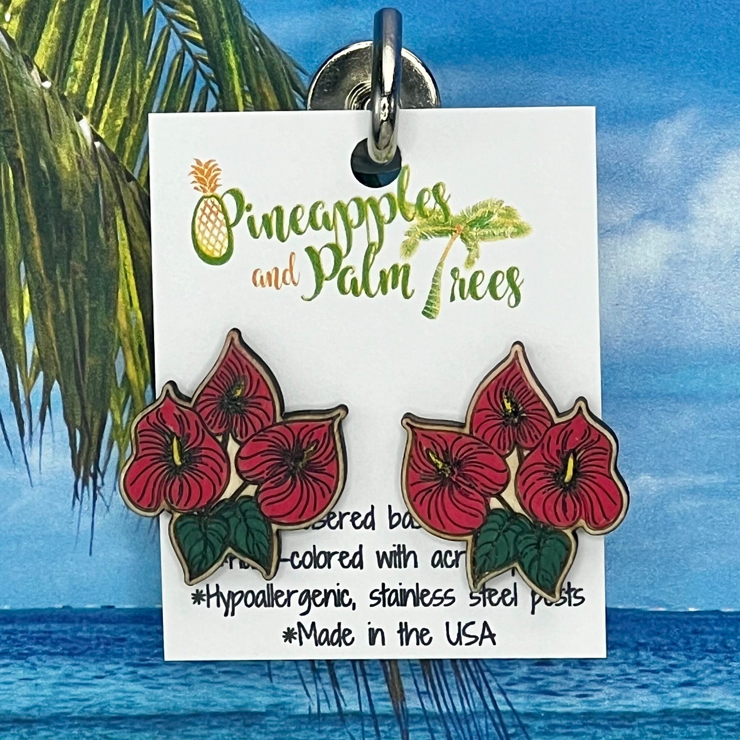 Lasered Earrings: Anthurium - stud