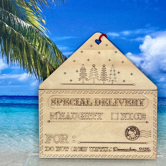 Lasered Christmas Ornaments: Special Delivery - naughty