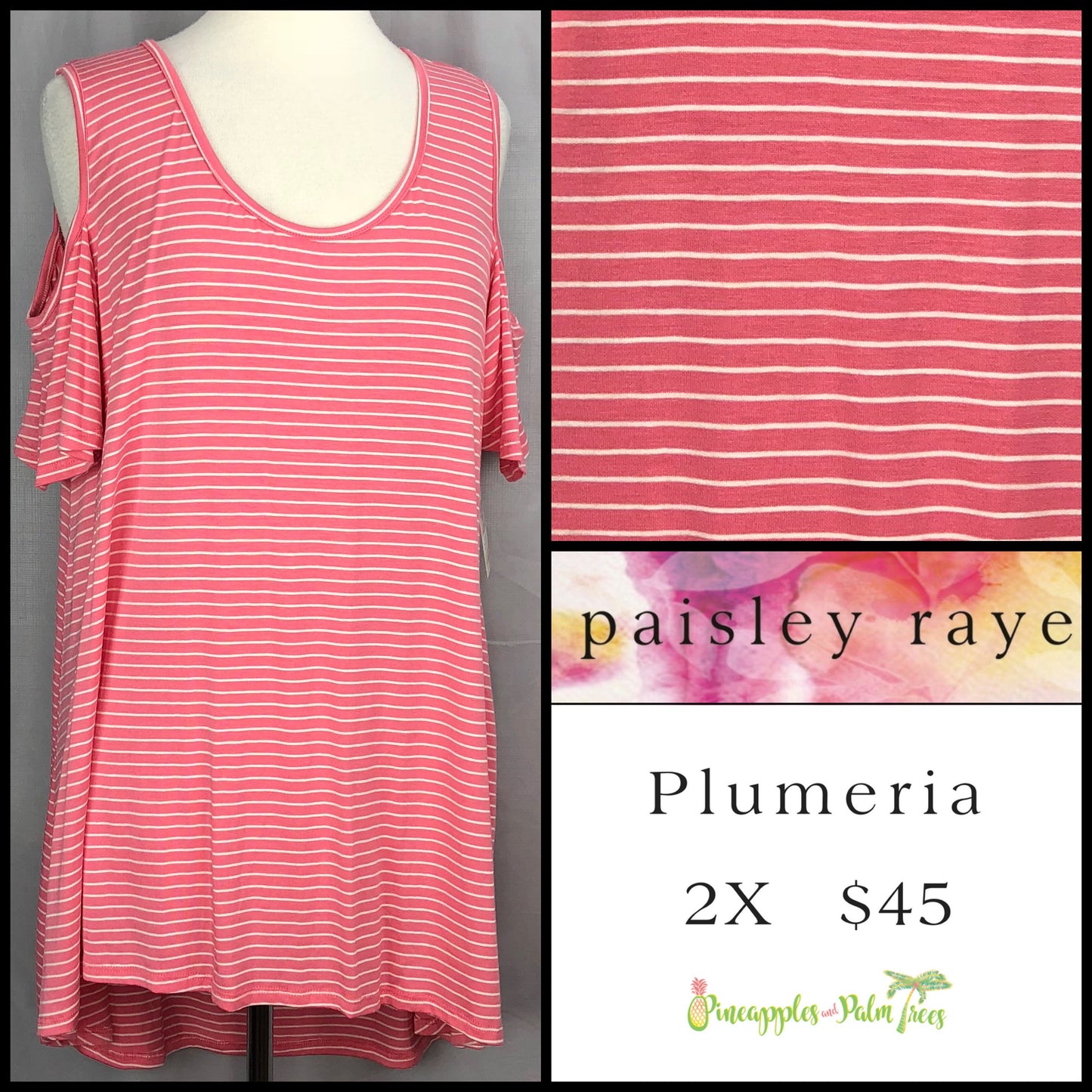 Top: Plumeria 2X - pink stripes