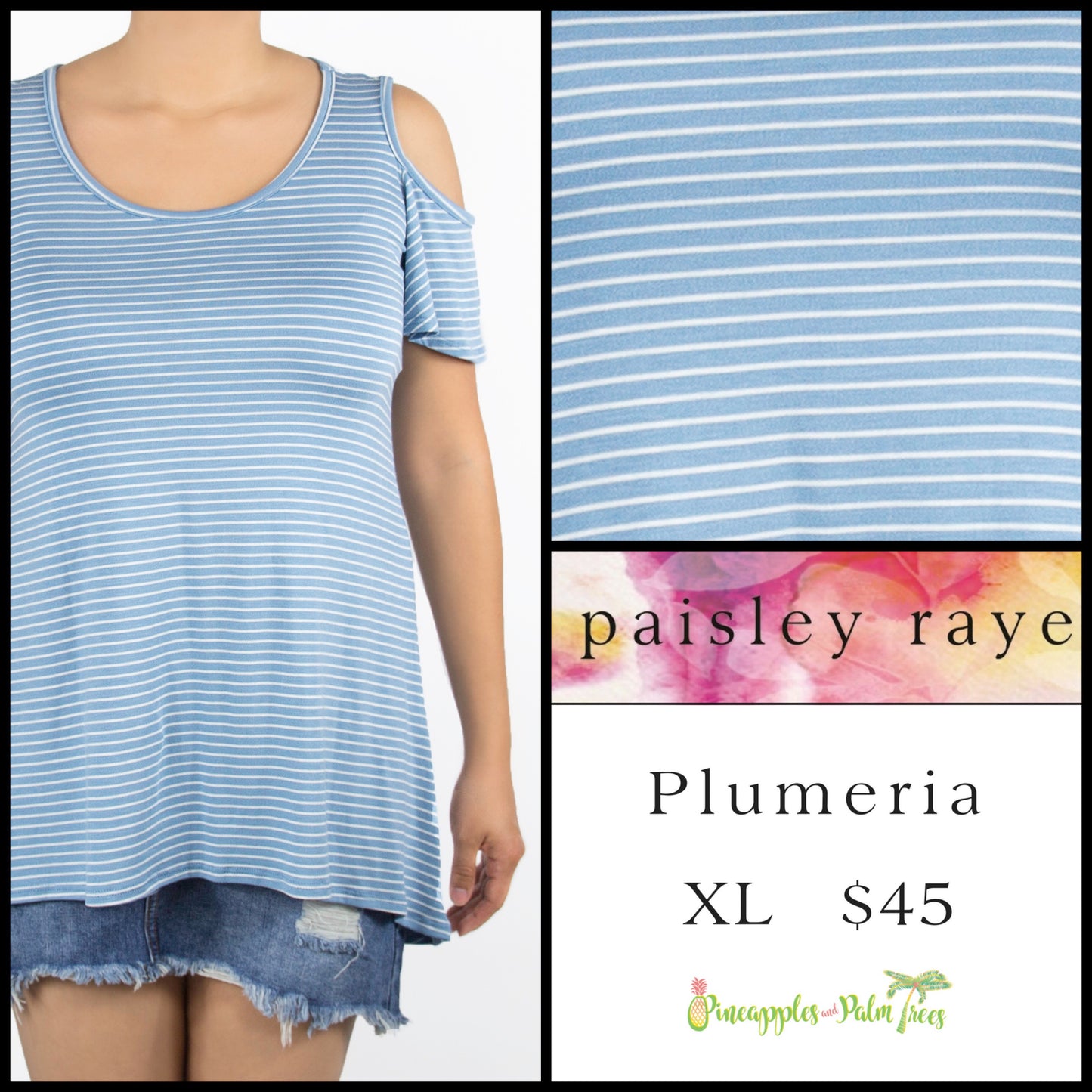 Top: Plumeria XL - blue stripes