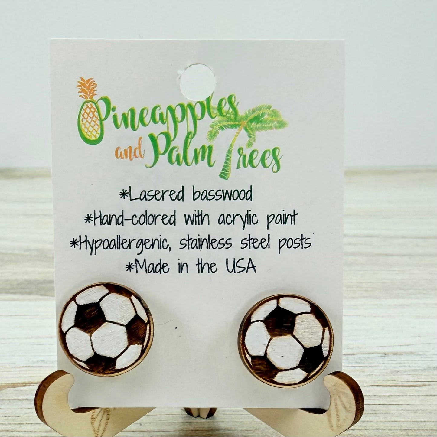 Lasered Earrings: Soccer Ball Studs