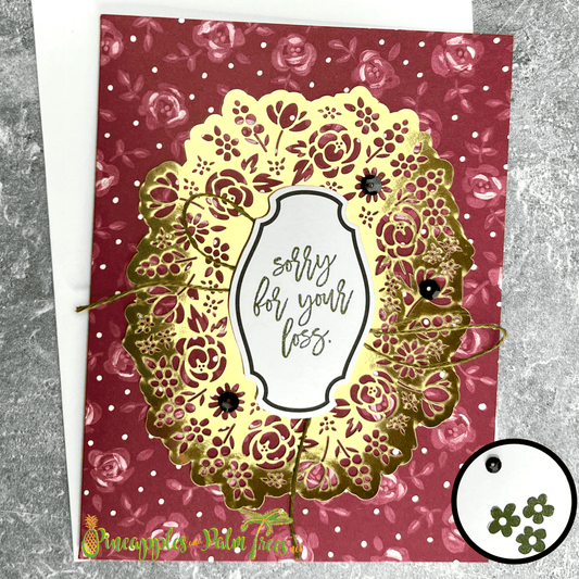 Greeting Card: Sorry For Your Loss - gold and roses