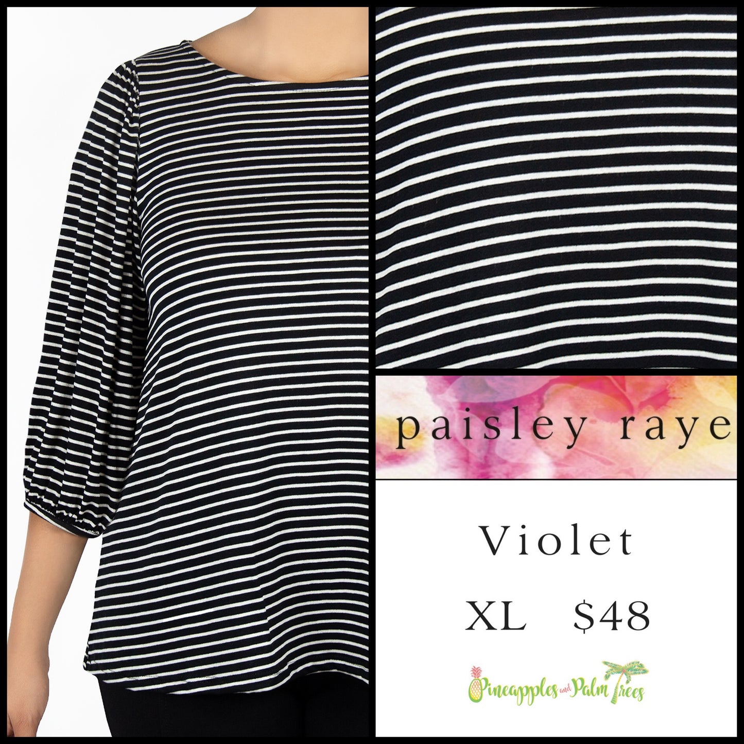 Top: Violet XL - white and black stripes