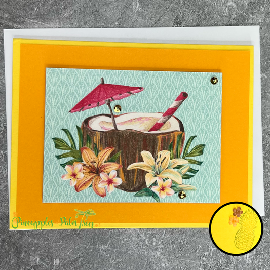 Greeting Card: {Tropical Drink} - umbrella