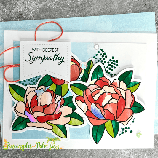 Sympathy greeting card with soft floral artwork and the message “With Deepest Sympathy” on the front.