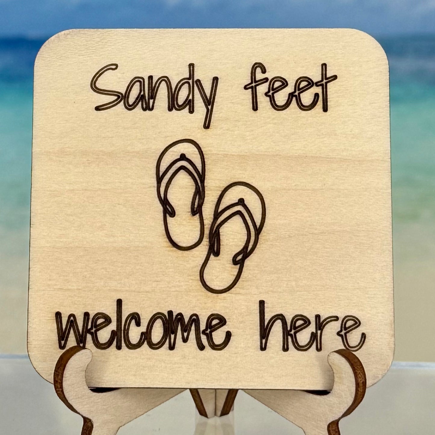 Sandy Feet Welcome Here beach-themed fridge magnet for coastal home decor.