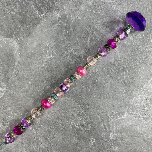 Metal garden stake in pastel pink and purple ‘Twilight Hues’ design — elegant yard décor.
