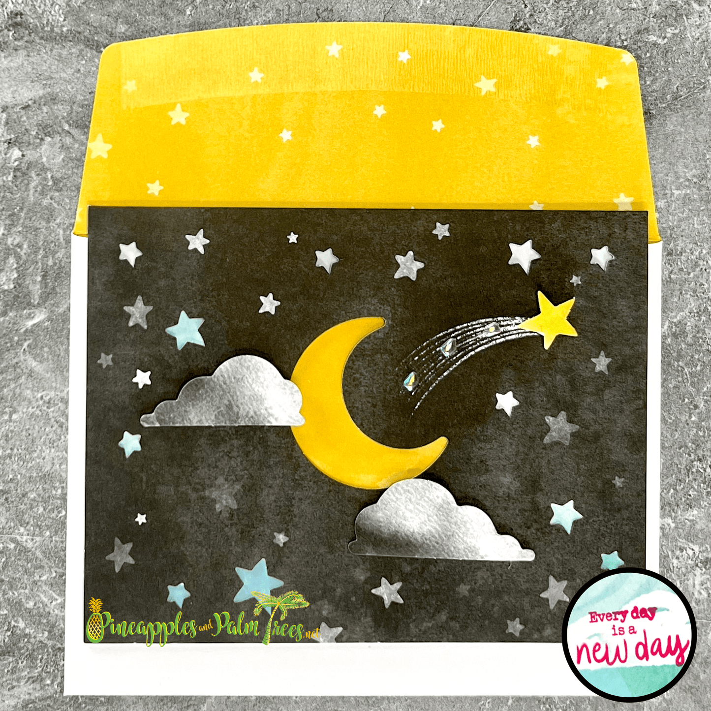 Greeting card with a night sky design.