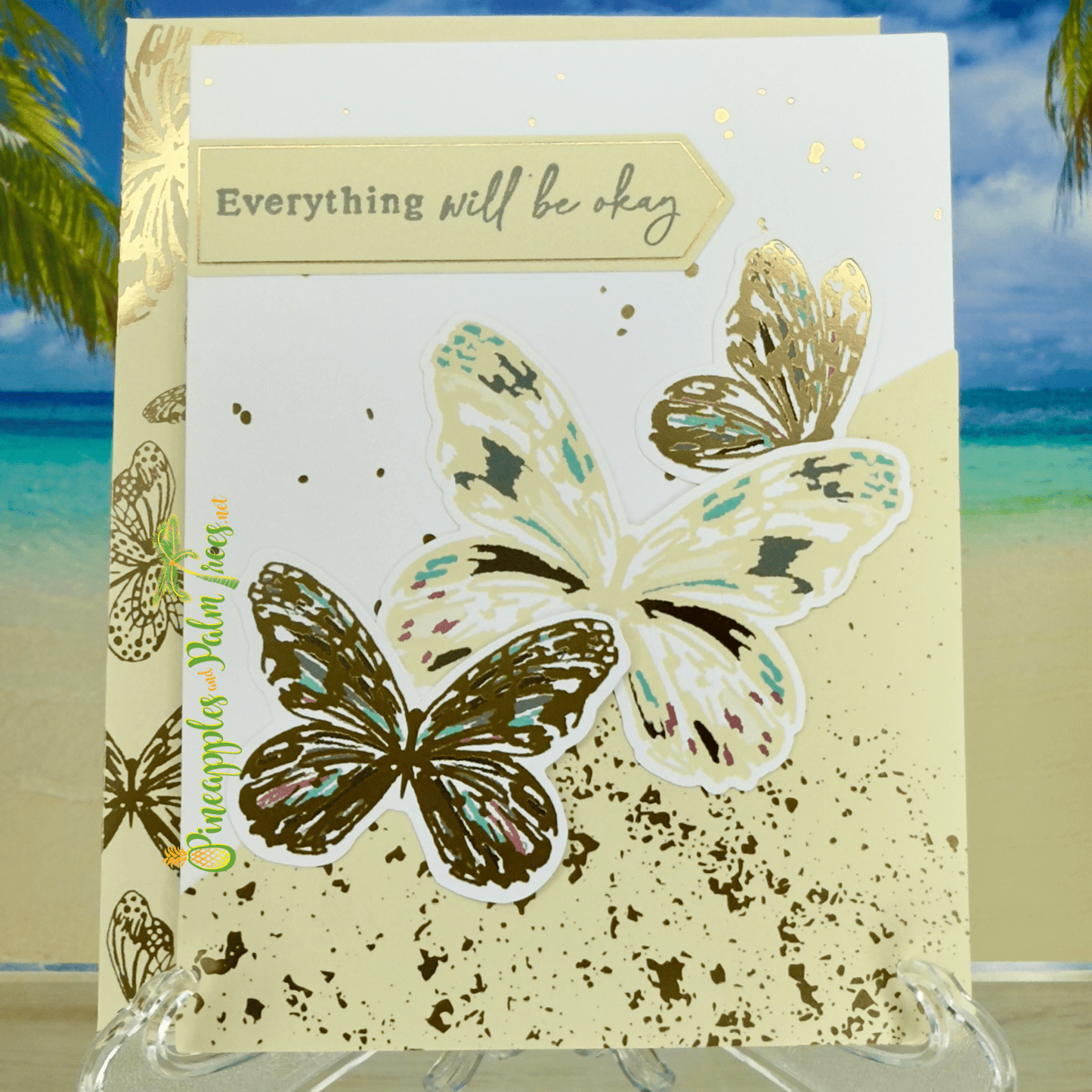 Greeting card with butterflies and the message ‘Everything Will Be Okay’.