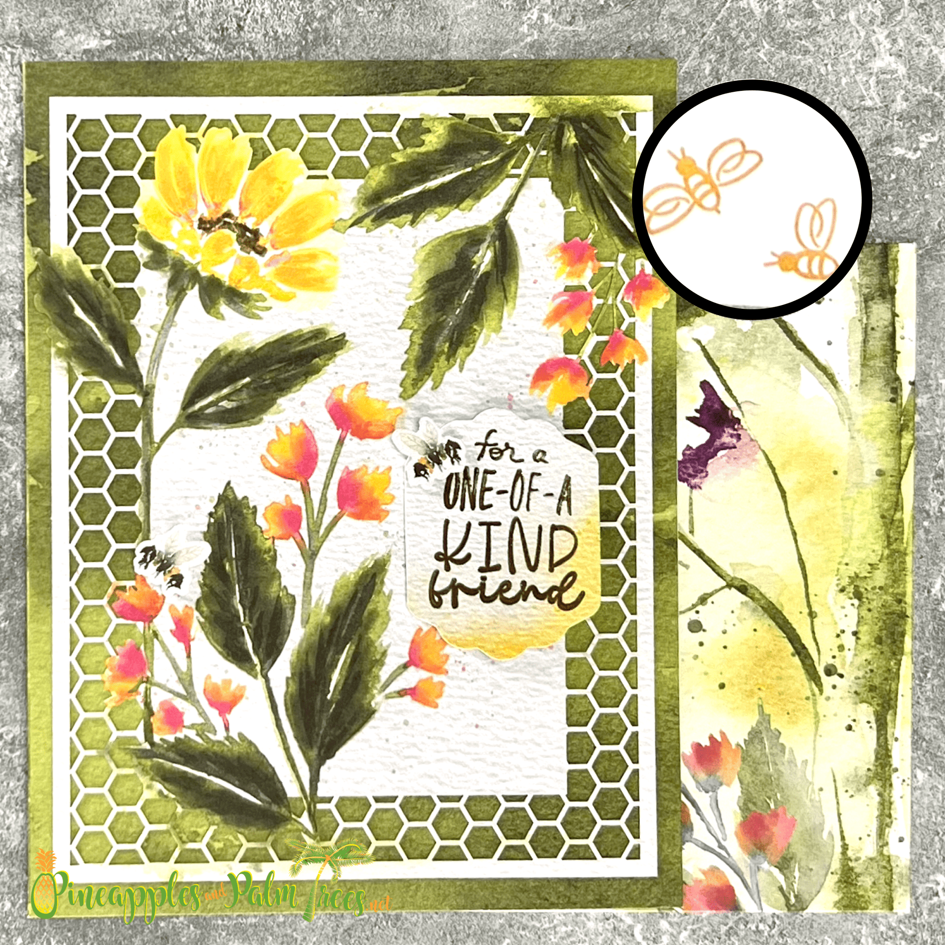 Front cover of friend card showing charming illustrations and cheerful design.