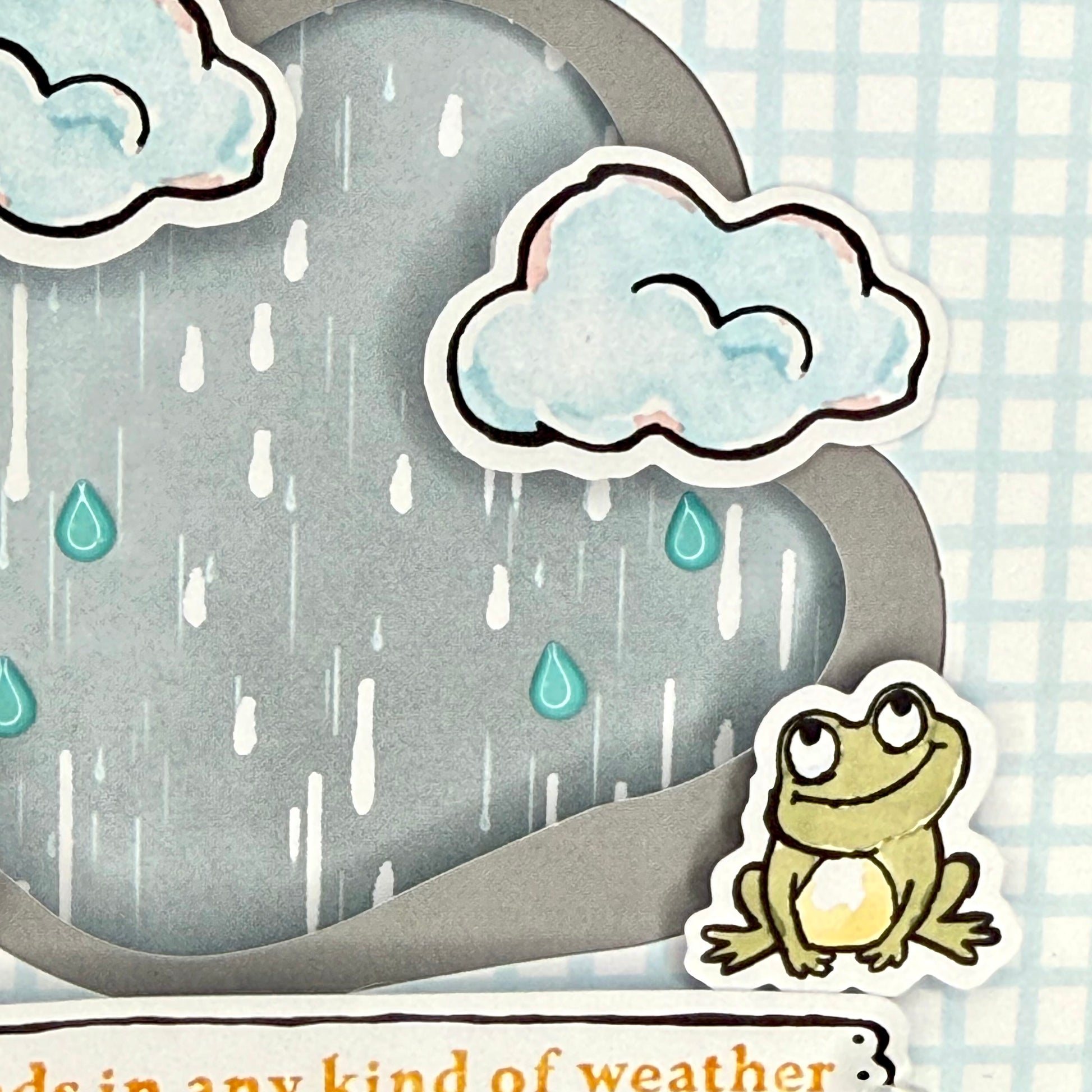 Greeting card with turtle and frog illustrations and the message “Friends in any kind of weather” from Pineapples and Palm Trees