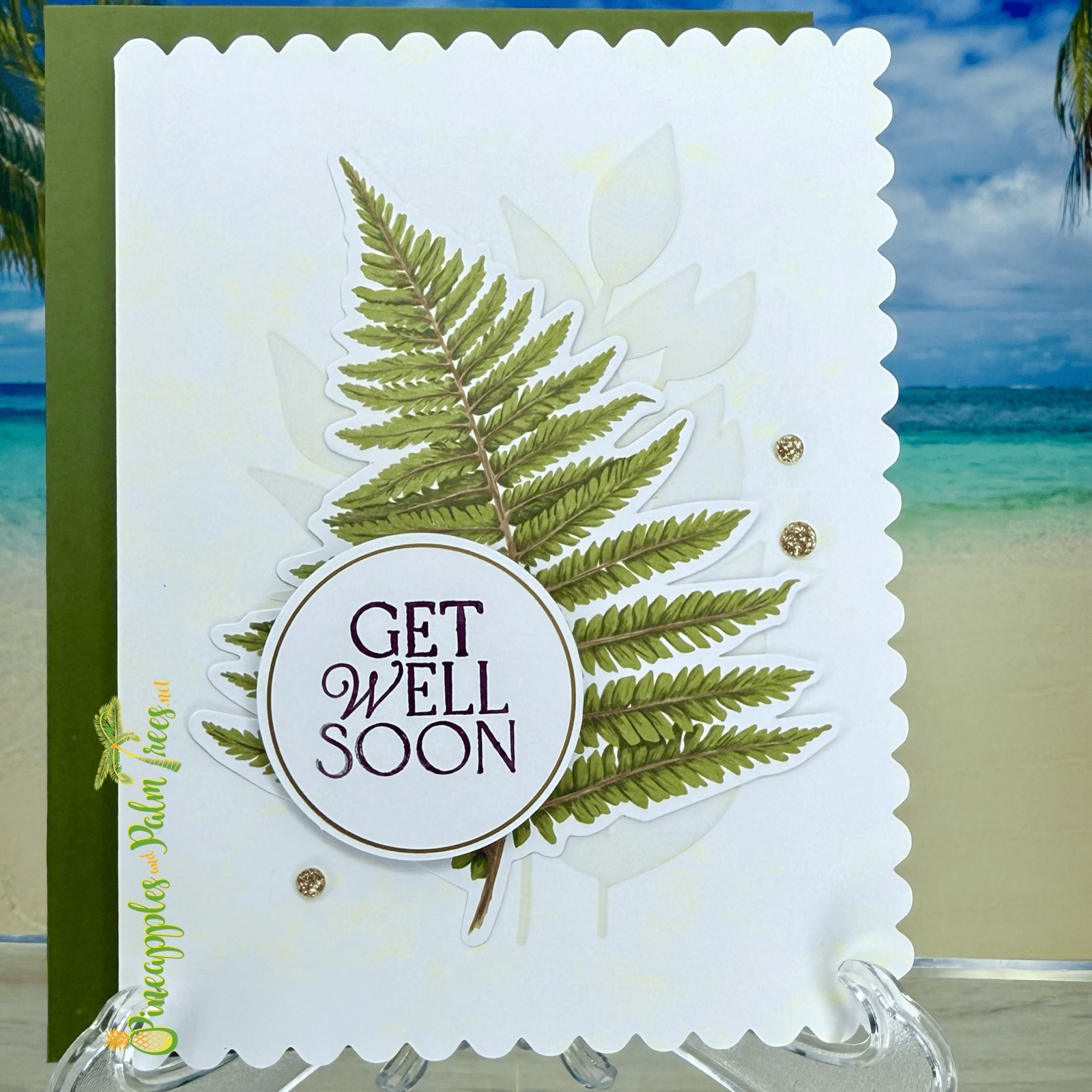 Get Well Soon greeting card with a green fern illustration from Pineapples and Palm Trees