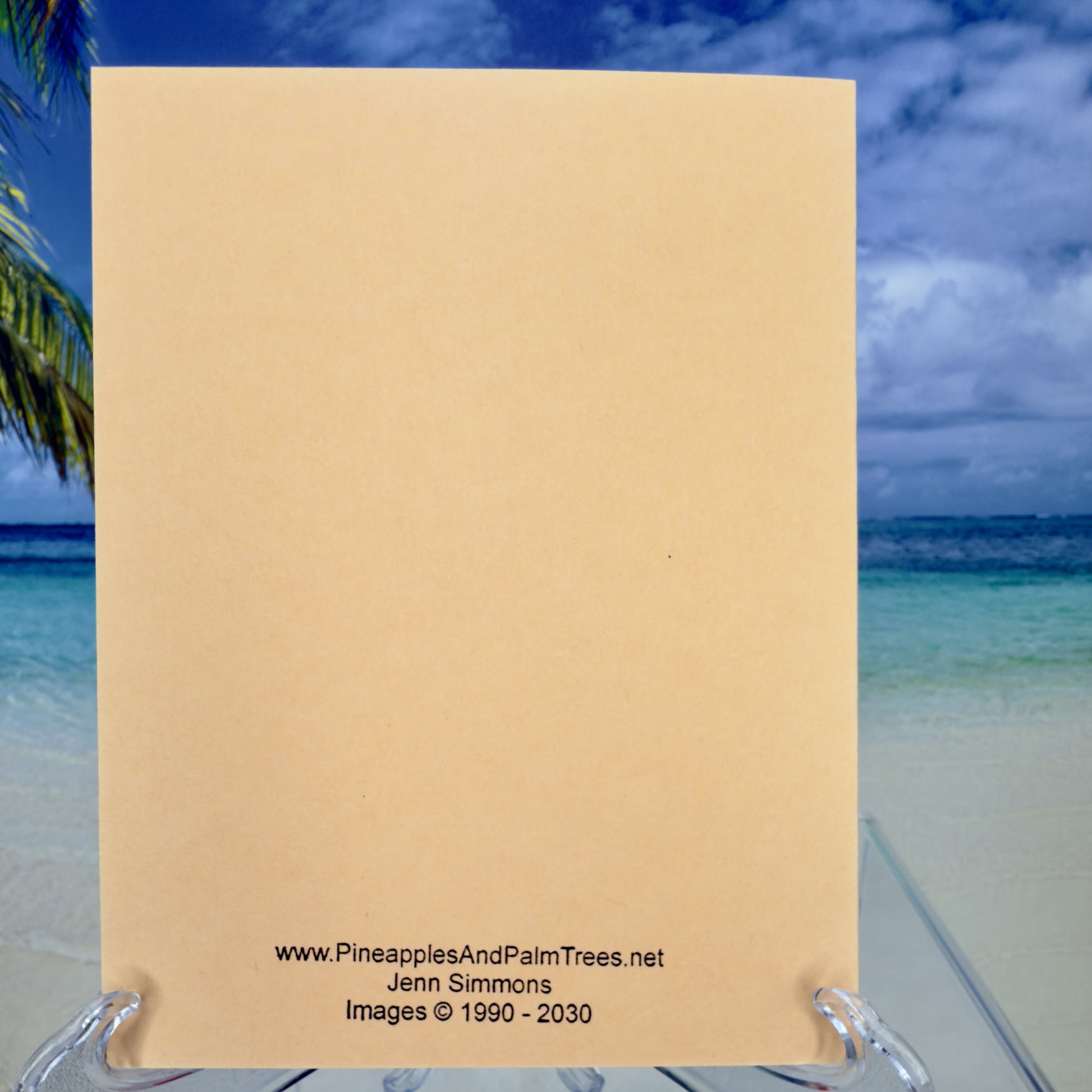 Back of the ‘Happy Mother’s Day – Peach’ greeting card with its matching envelope, displaying the maker’s information