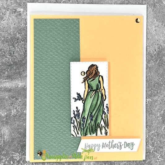 Peach-green greeting card with the message ‘Happy Mother’s Day,’ paired with its matching envelope — soft and elegant design perfect for a heartfelt Mother’s Day greeting.
