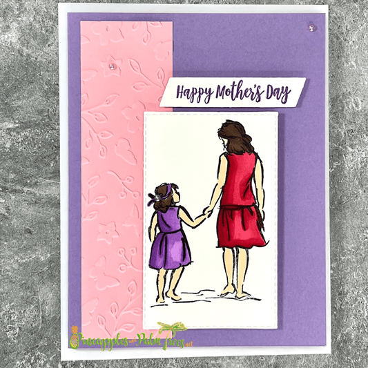 Purple Mother's Day greeting card with the message ‘Happy Mother’s Day’ in elegant lettering, paired with its matching envelope — a heartfelt and handcrafted card for mom.