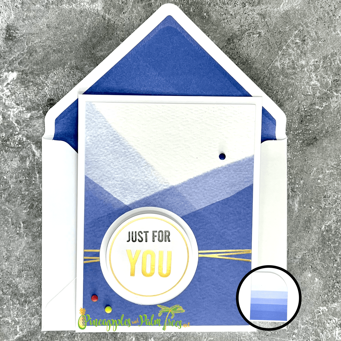 Blue greeting card with the words ‘Just for You’, shown with its matching envelope — simple, handcrafted card perfect for sending to someone special.