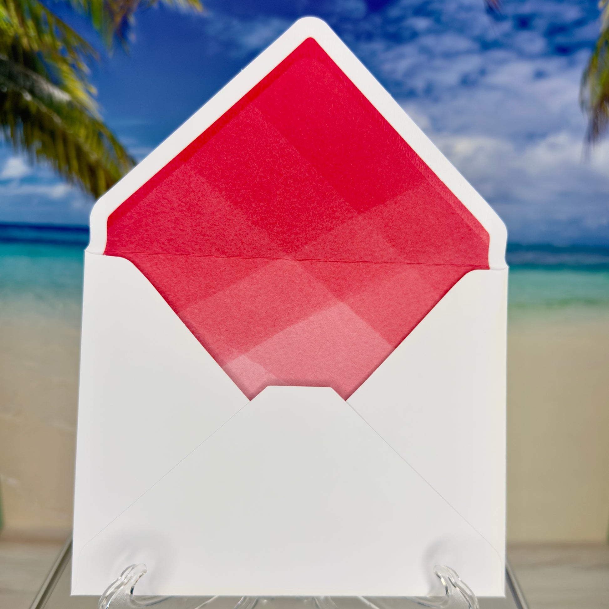 Front view of white envelope included with the ‘You Can Do Anything’ red greeting card — simple, elegant, and ready to seal your message with love.