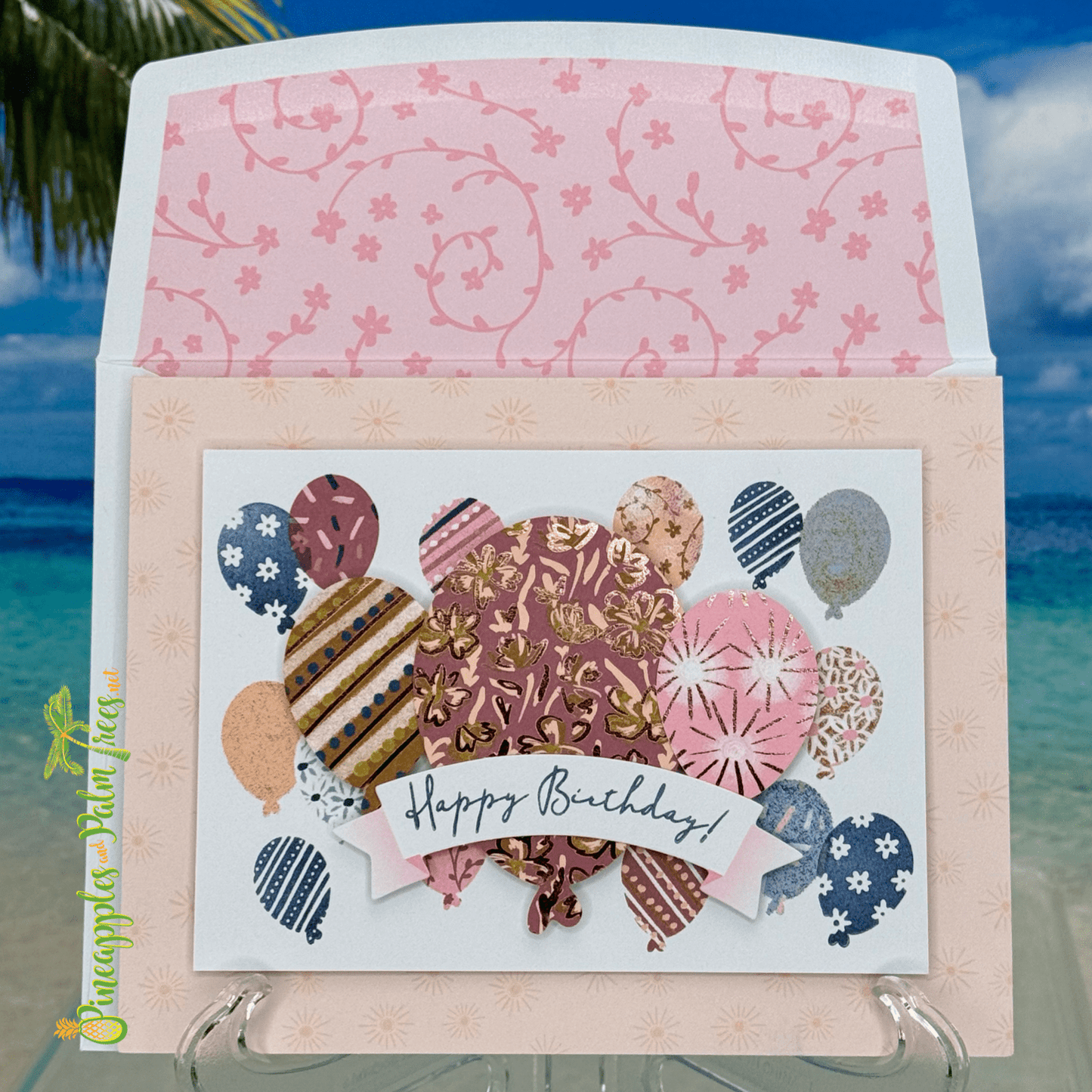 Beautiful Happy Birthday greeting card with balloon illustrations