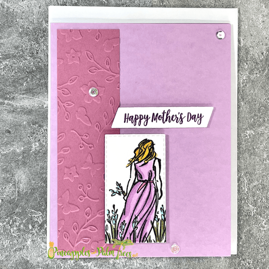 Soft pink greeting card with ‘Happy Mother’s Day’ in elegant script, shown with its matching envelope — a sweet and handcrafted card for Mom.