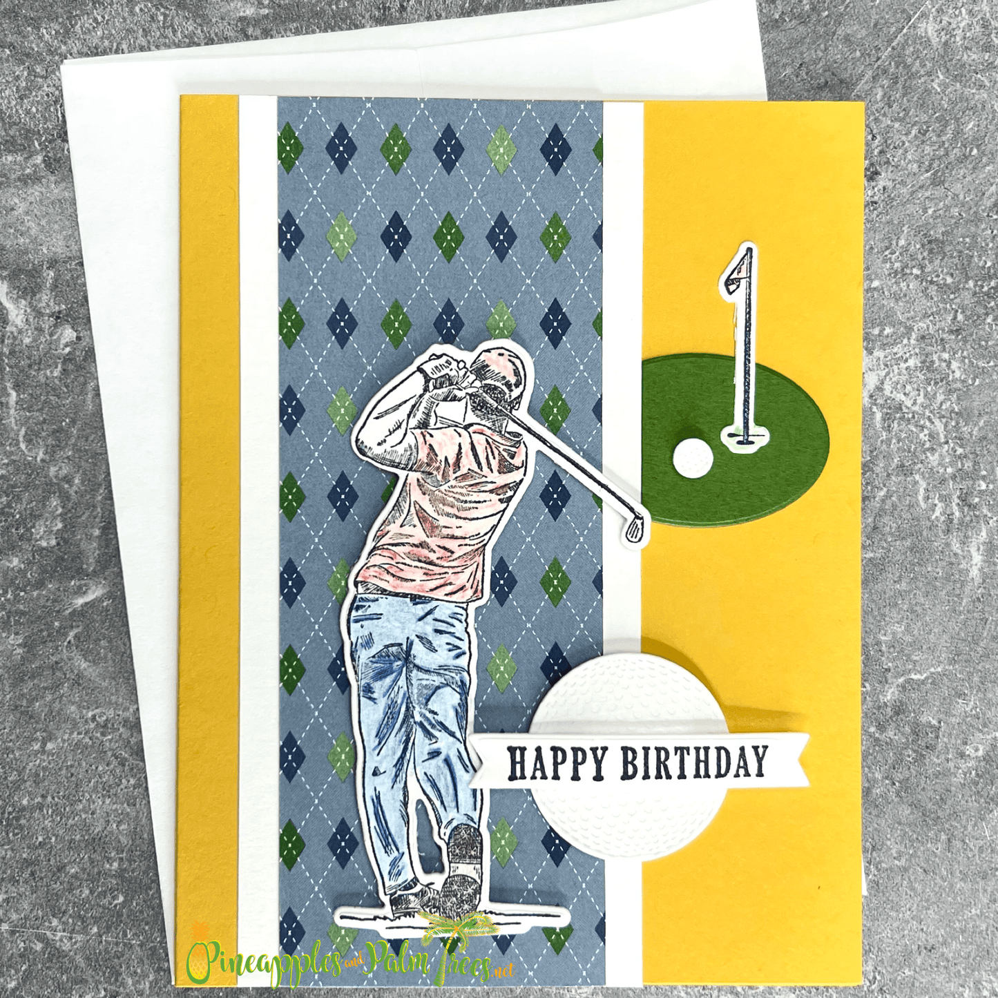 Greeting Card: Happy Birthday - golf blue & yellow