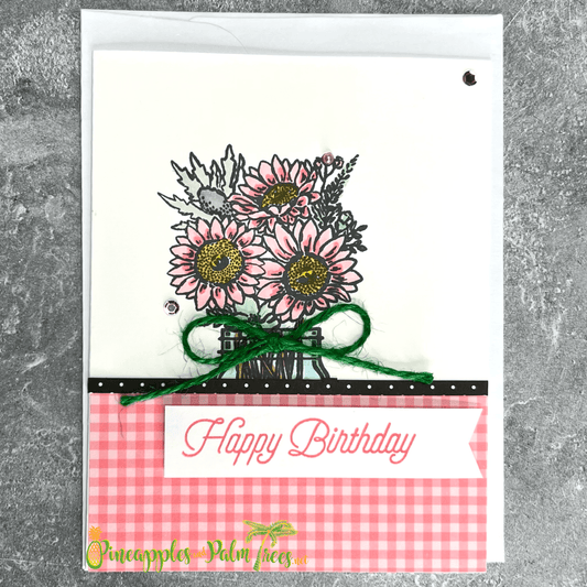 Greeting Card: Happy Birthday - pink sunflowers