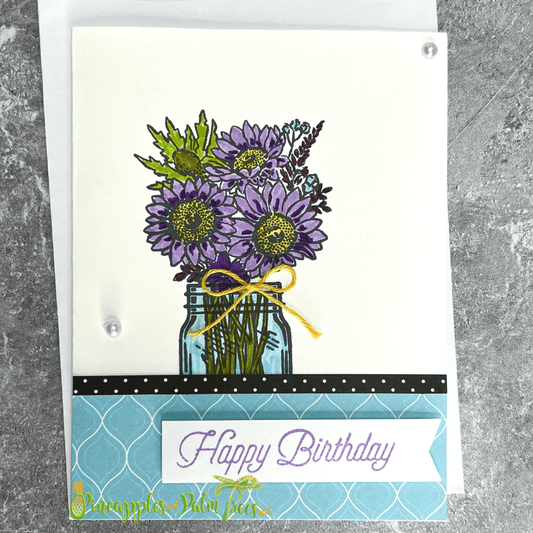 Greeting Card: Happy Birthday - purple sunflowers