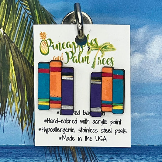 Lasered book trio stud earrings with literary design, perfect for book lovers or gifting.