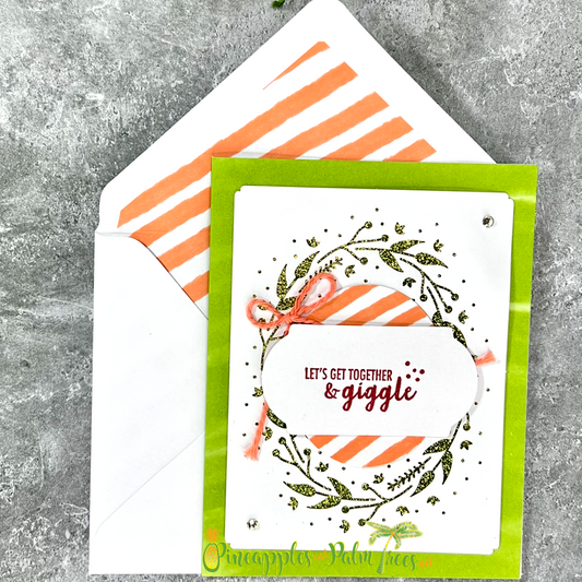 Greeting Card: Let's Get Together & Giggle - peach and green