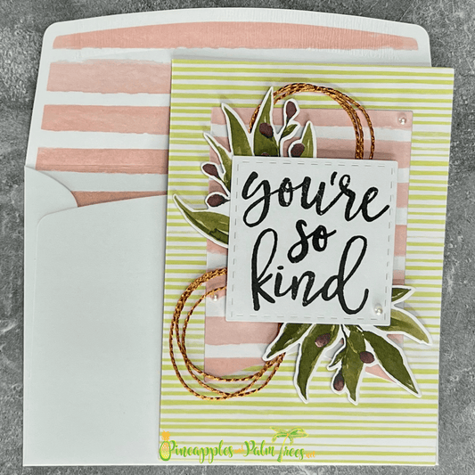 Greeting card “You’re So Kind” with green and copper design on the front cover.