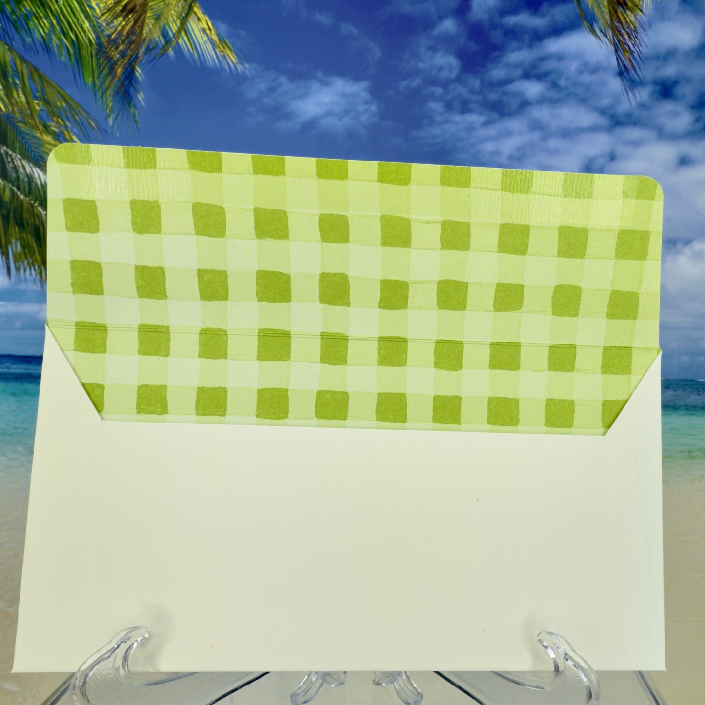 “Springtime Greetings – Baby Chicks” greeting card envelope ready to mail.